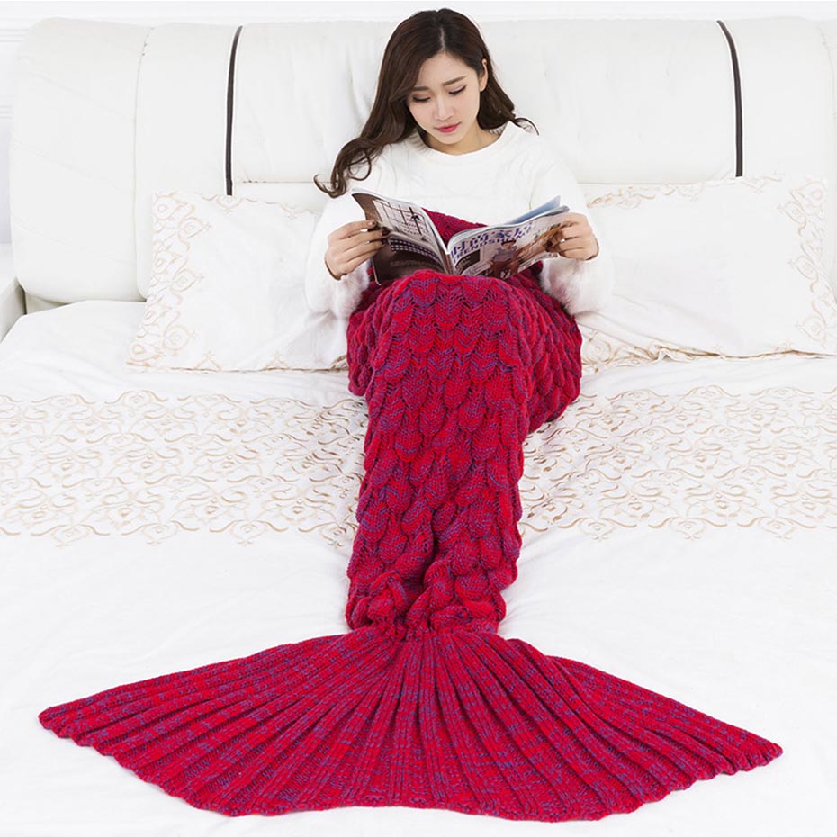 VIP LINK ISINOTEX Soft Knitted Mermaid Tail Blanket Crochet Handmade Sleeping Bag for Kids Adult Best Birthday Christmas Gift